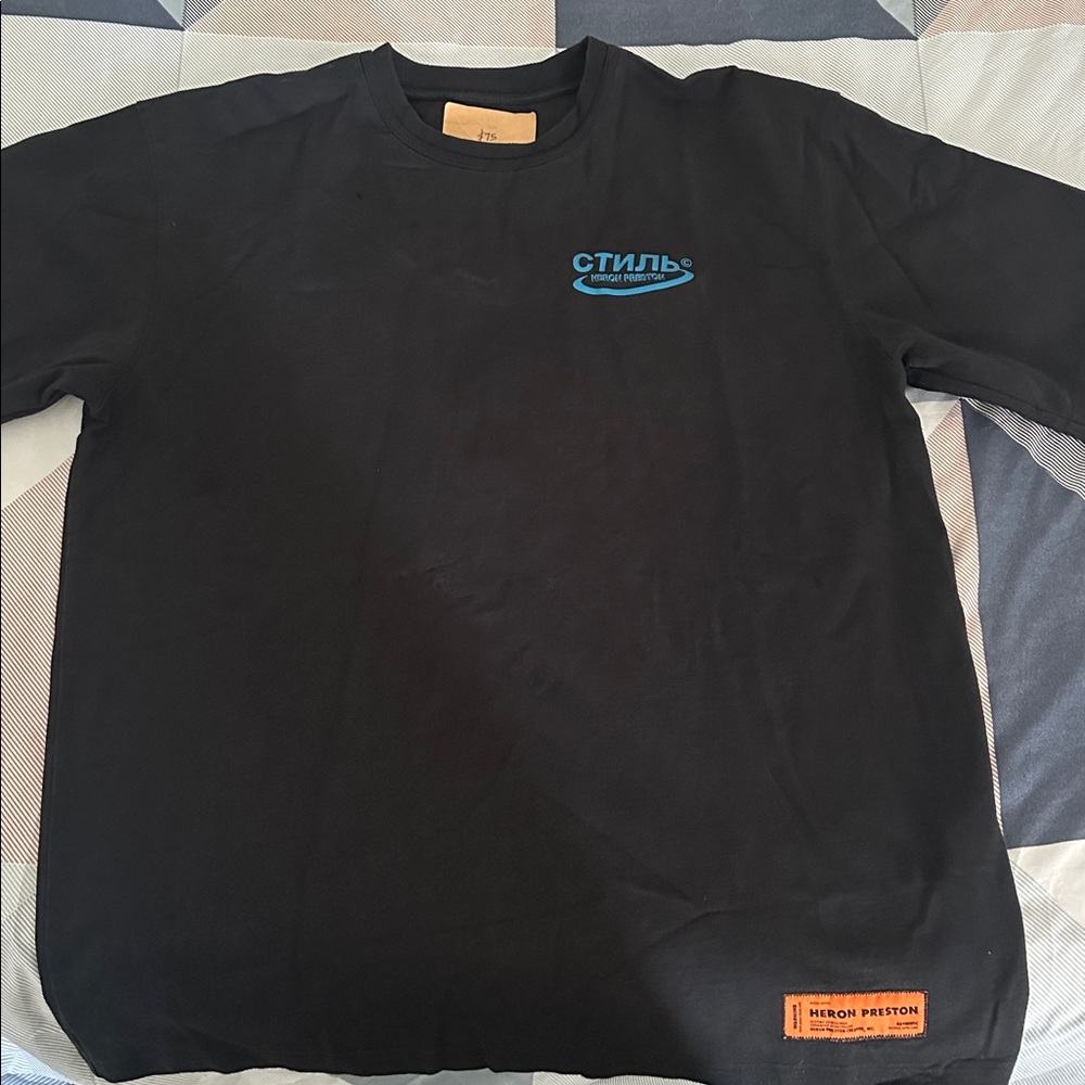 Heron Preston Black Tee with Blue and Orange Accents